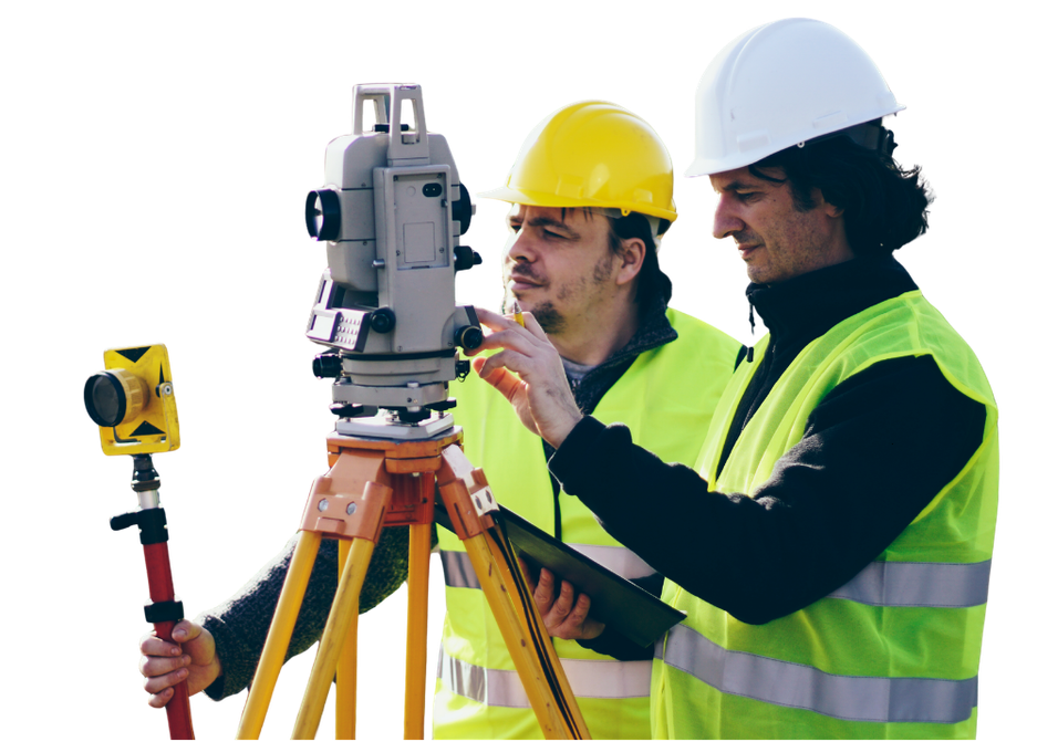 Two men using a total station